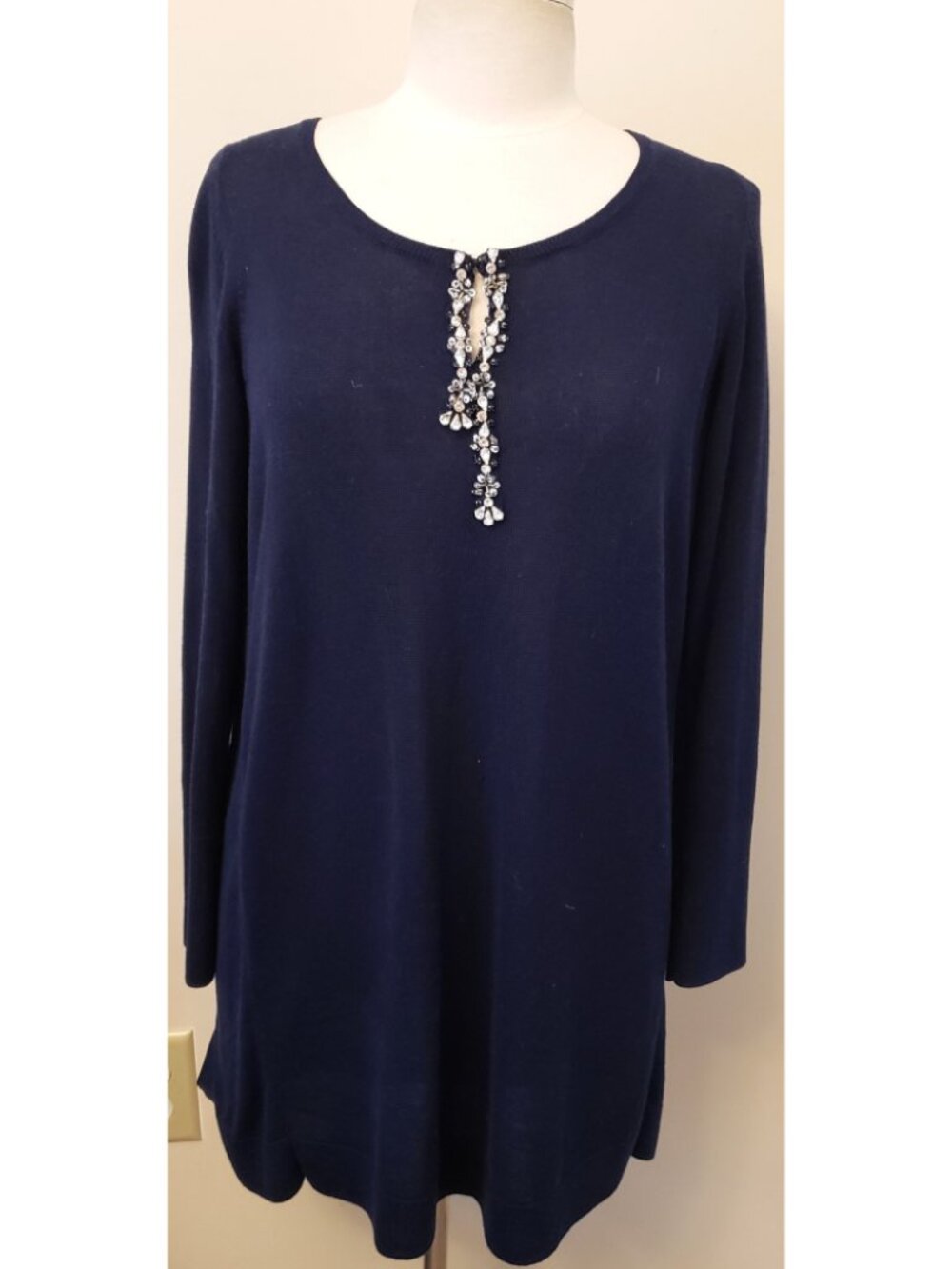 DICE KAYEK Crystal-Jewel Detail Tunic Dress Size-M Navy Blue